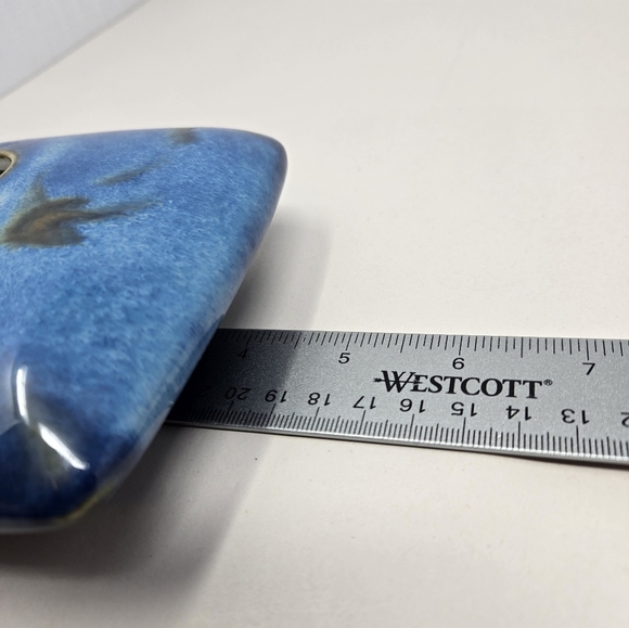 Georgtown Ceramic Japenese Flower Arrangement Vase Blue Glazed Metal Pin Frog - Picture 8 of 8